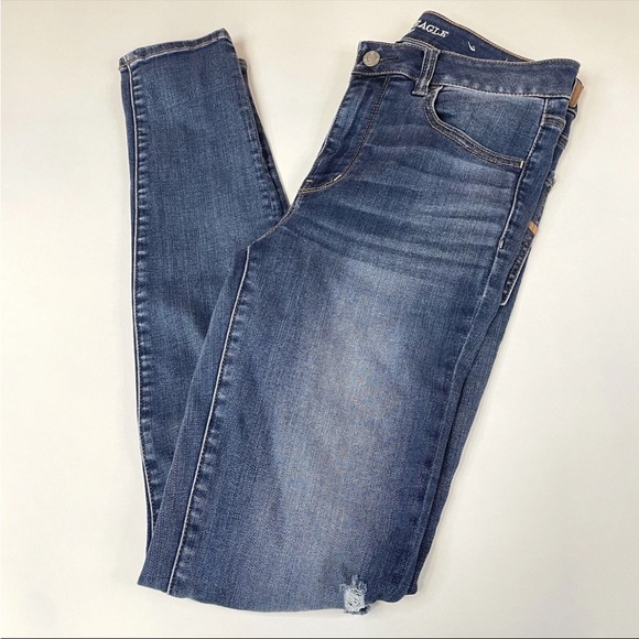 American Eagle Women’s Jeans 10 LONG Hi Rise Jegging Stretch Dark Wash #0880 - Picture 1 of 13
